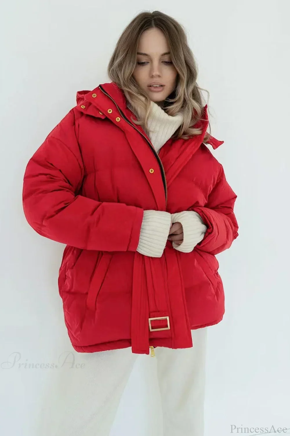 Solid Color Hooded Zippered Thickened Quilted Coat - Image 9