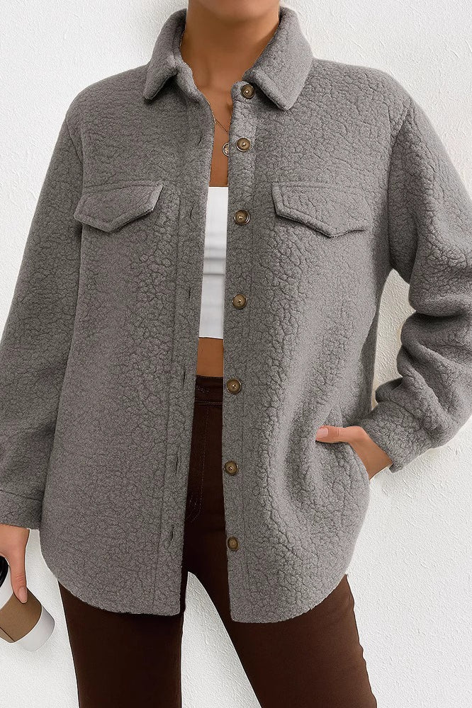 Solid Color Lapel Fleece Coat - Image 2