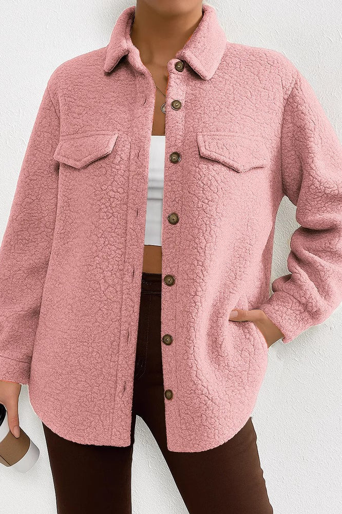 Solid Color Lapel Fleece Coat - Image 4