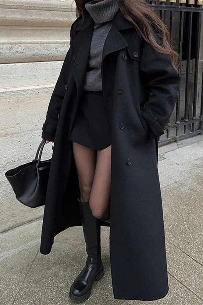 Solid Color Longline Elegant Long Sleeve  Overcoat - Image 2
