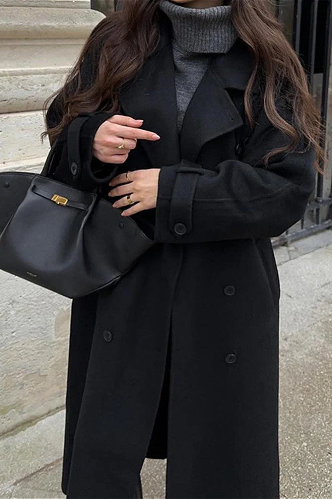 Solid Color Longline Elegant Long Sleeve  Overcoat - Image 3