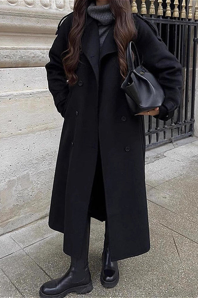 Solid Color Longline Elegant Long Sleeve  Overcoat - Image 4