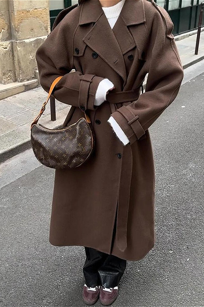 Solid Color Longline Elegant Long Sleeve  Overcoat - Image 5