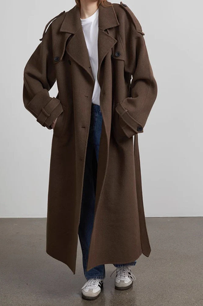 Solid Color Longline Elegant Long Sleeve  Overcoat - Image 8