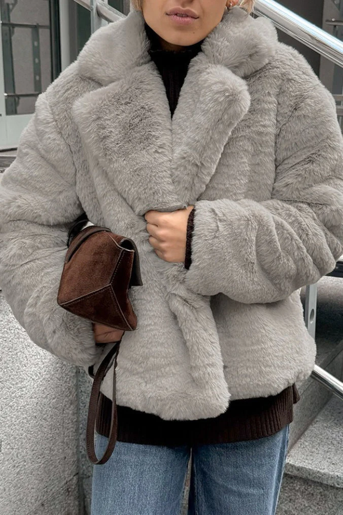 Solid Color Minimalist Fleece Loose Coat - Image 9