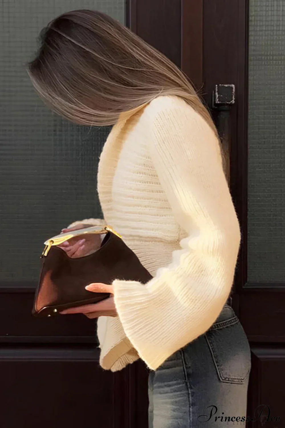 Solid Color Paneled Waist Cinched Knit Cardigan - Image 2