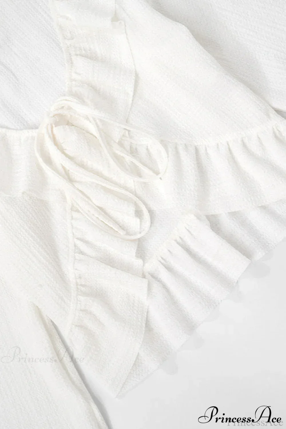 Solid Color Ruffled Tie Long Sleeve Blouse - Image 5