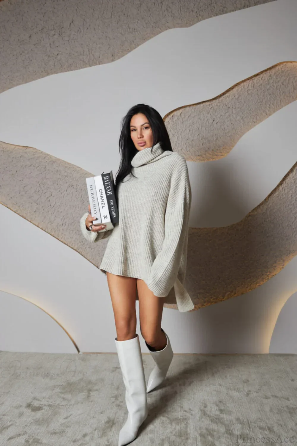 Solid Color Simple Turtleneck Pullover Mid length Knit Sweater - Image 3