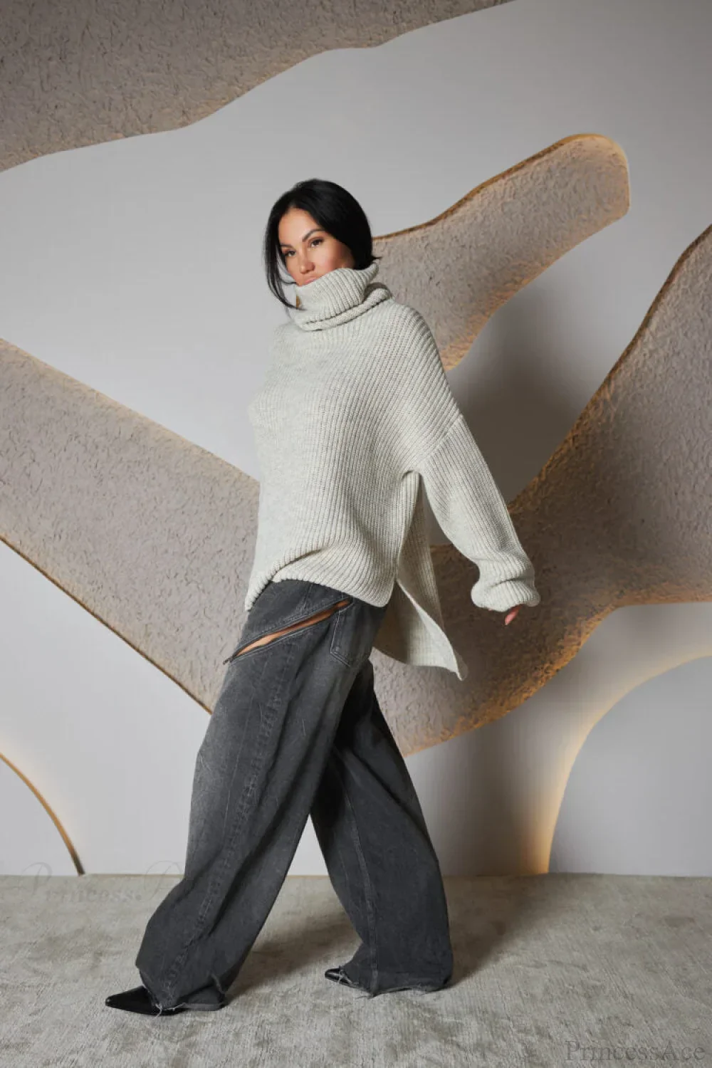 Solid Color Simple Turtleneck Pullover Mid length Knit Sweater - Image 4