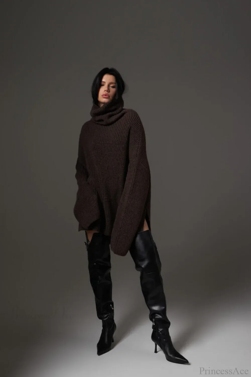 Solid Color Simple Turtleneck Pullover Mid length Knit Sweater - Image 6