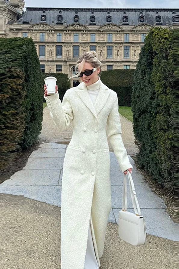 Solid Color Slim Fit Long Elegant Tailored Overcoat - Image 3