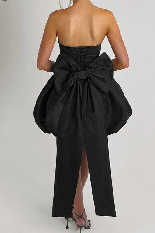 Solid Color Strapless Backless Big Bow Bubble Hem Prom Dress - Image 8