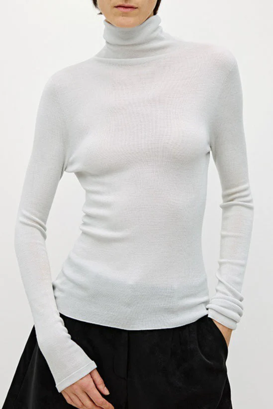 Solid Color Washable Wool Turtleneck Long Sleeve Tee - Image 14