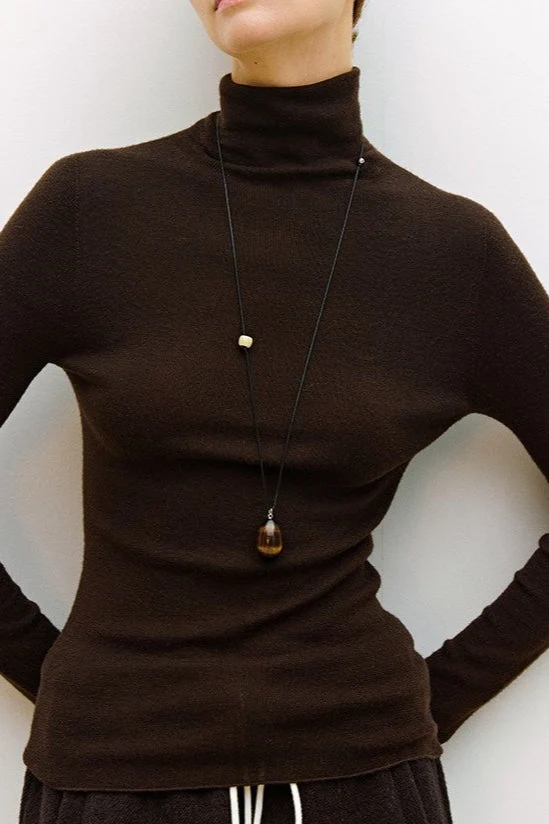 Solid Color Washable Wool Turtleneck Long Sleeve Tee - Image 16