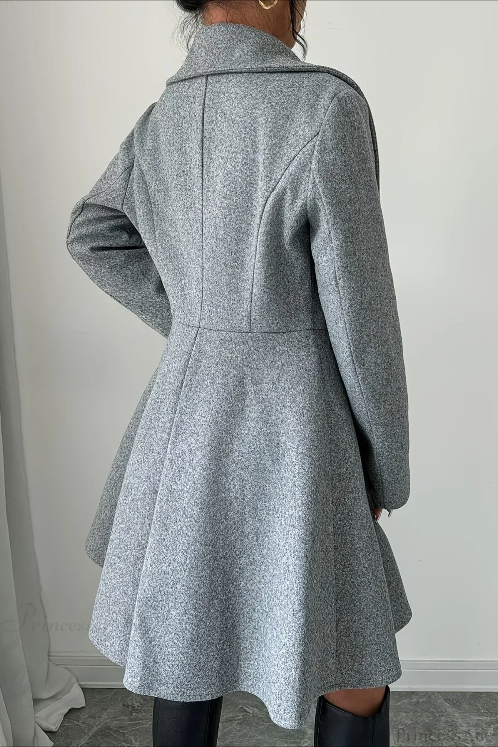 Solid Color Wool Tie Waist Elegant Long Sleeve Overcoat - Image 4
