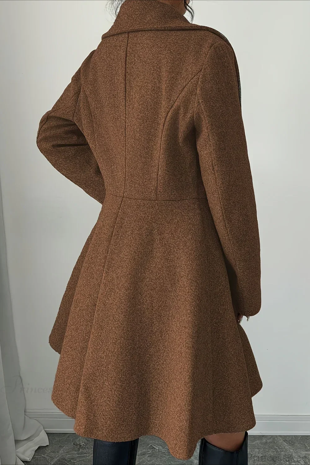 Solid Color Wool Tie Waist Elegant Long Sleeve Overcoat - Image 6