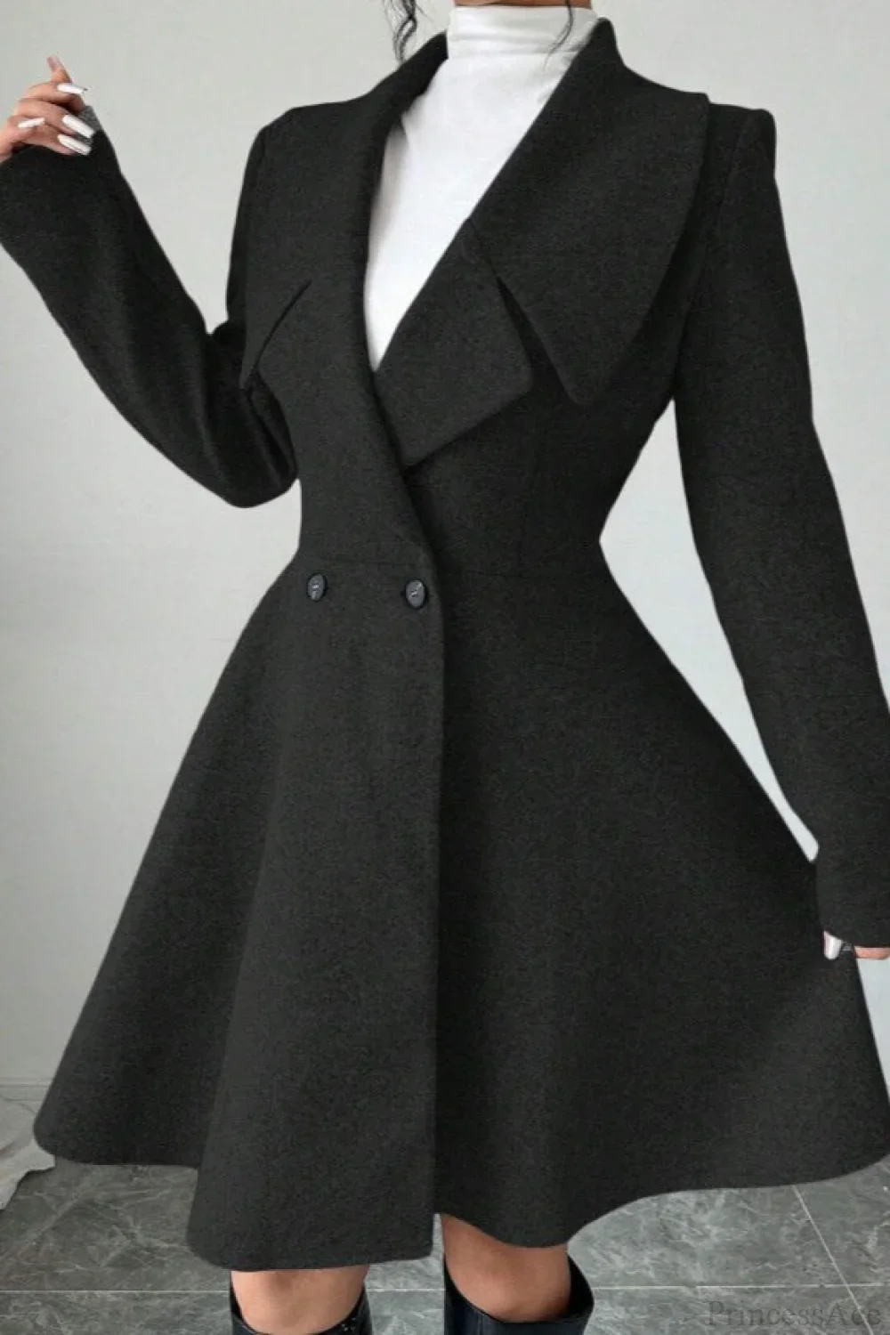 Solid Color Wool Tie Waist Elegant Long Sleeve Overcoat - Image 7