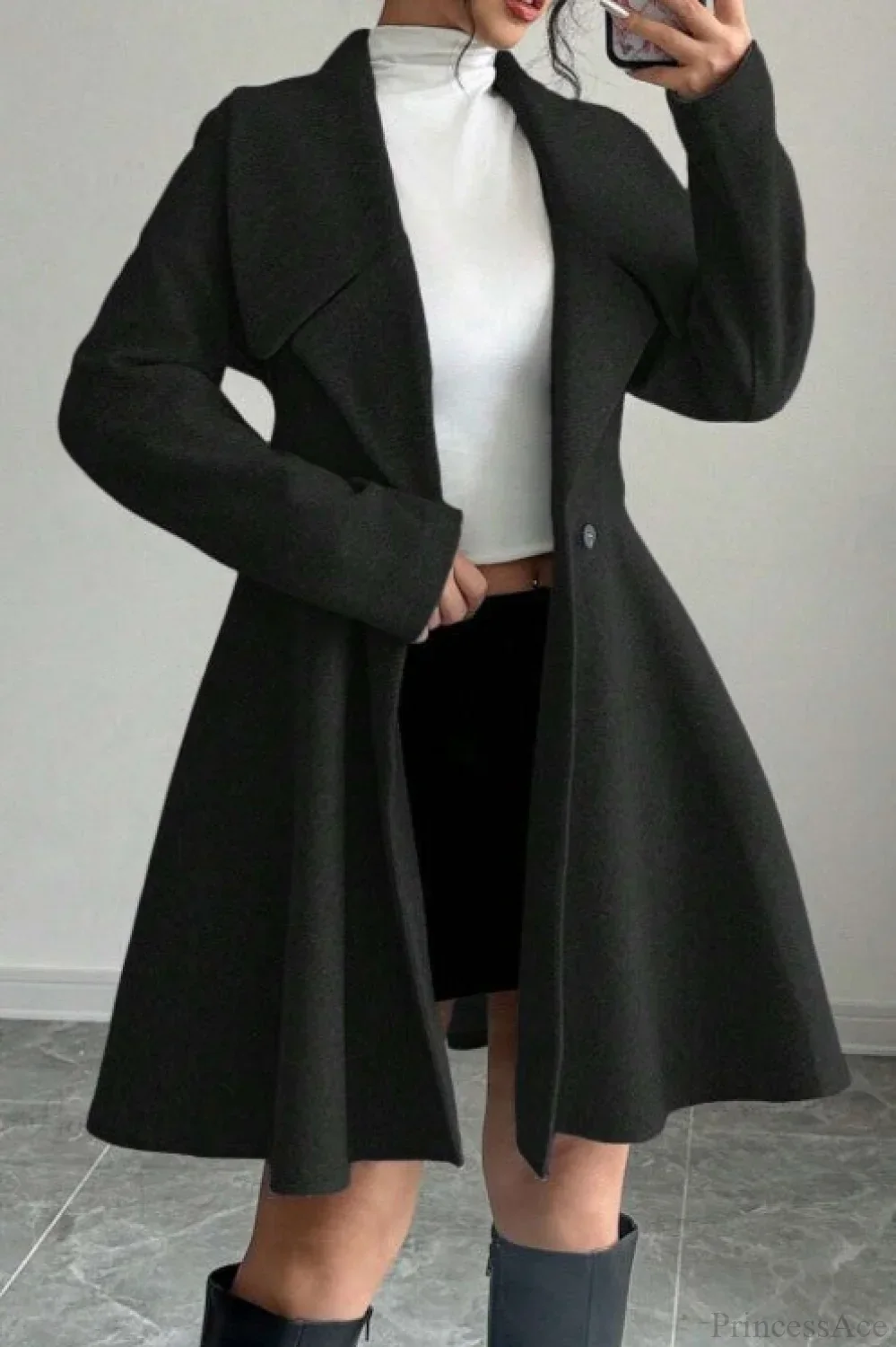Solid Color Wool Tie Waist Elegant Long Sleeve Overcoat - Image 8