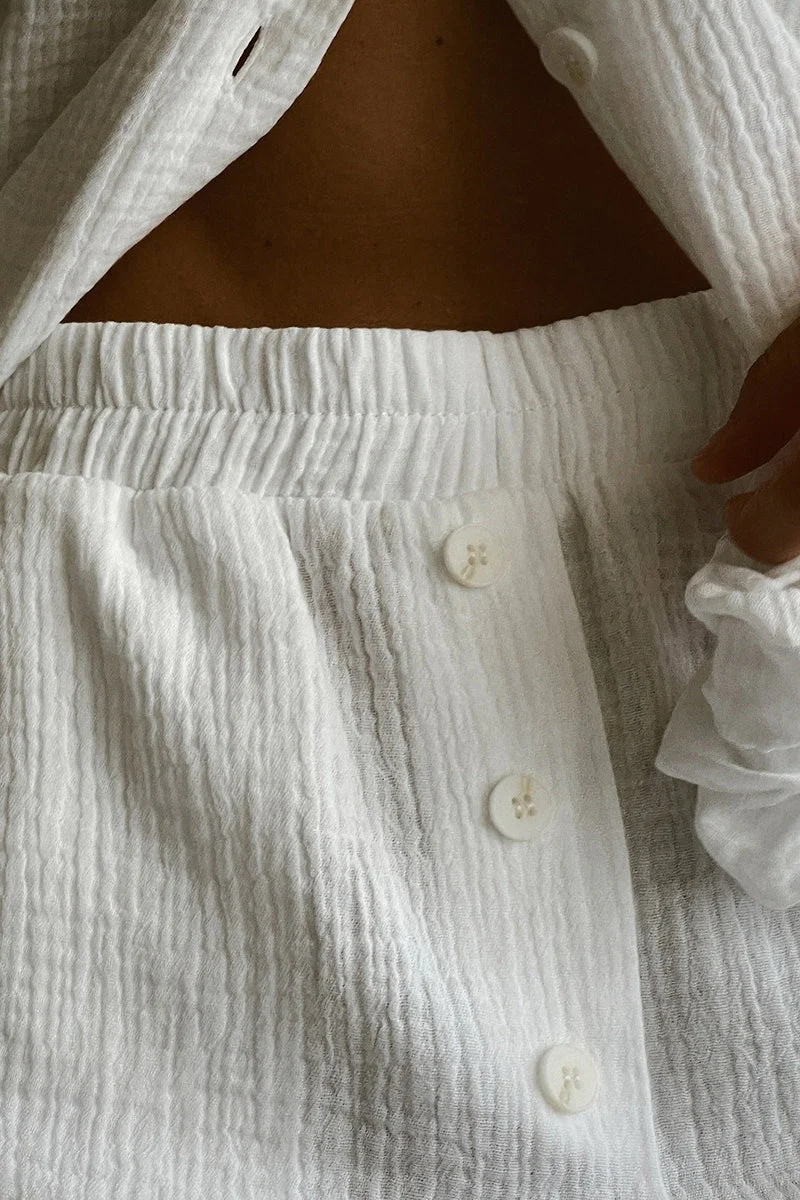 Solid Cotton Wrinkled Shirt Pants Two Piece Set - Image 3