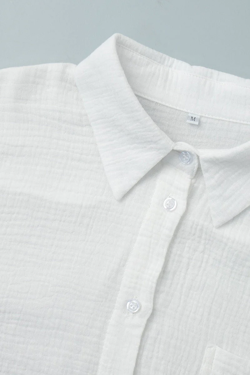 Solid Cotton Wrinkled Shirt Pants Two Piece Set - Image 6