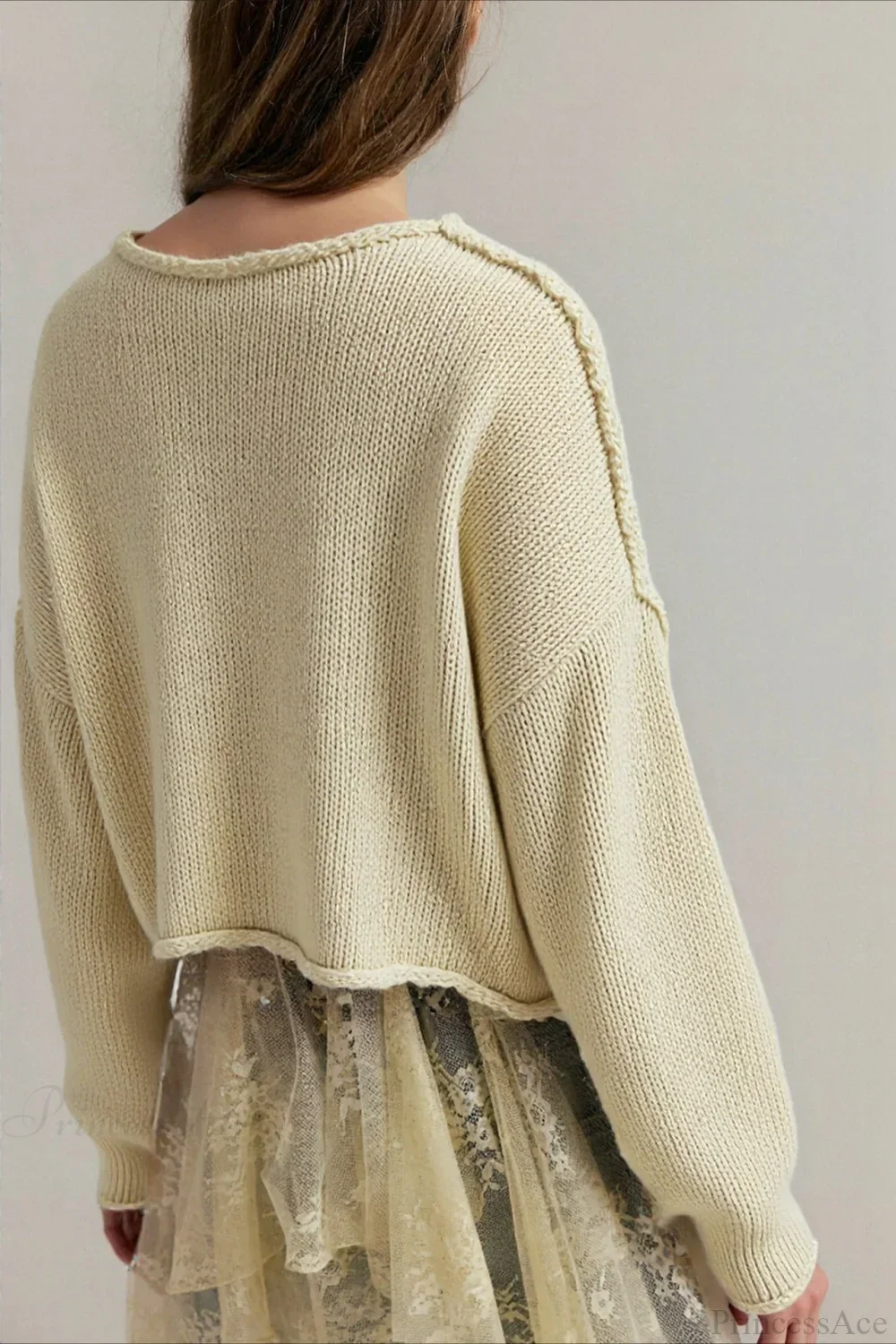Solid Crewneck Long Sleeve Sweater - Image 3