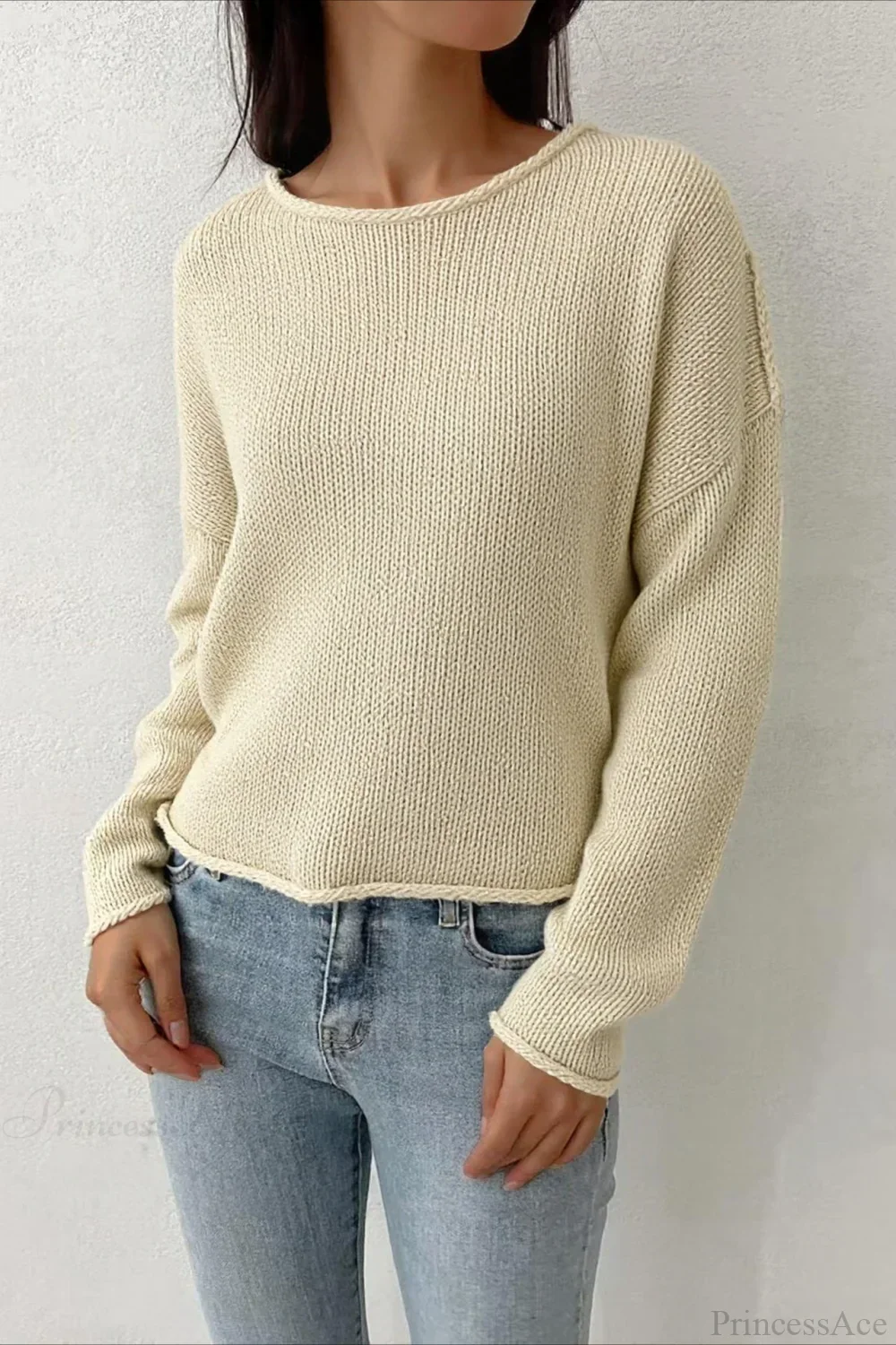 Solid Crewneck Long Sleeve Sweater - Image 5