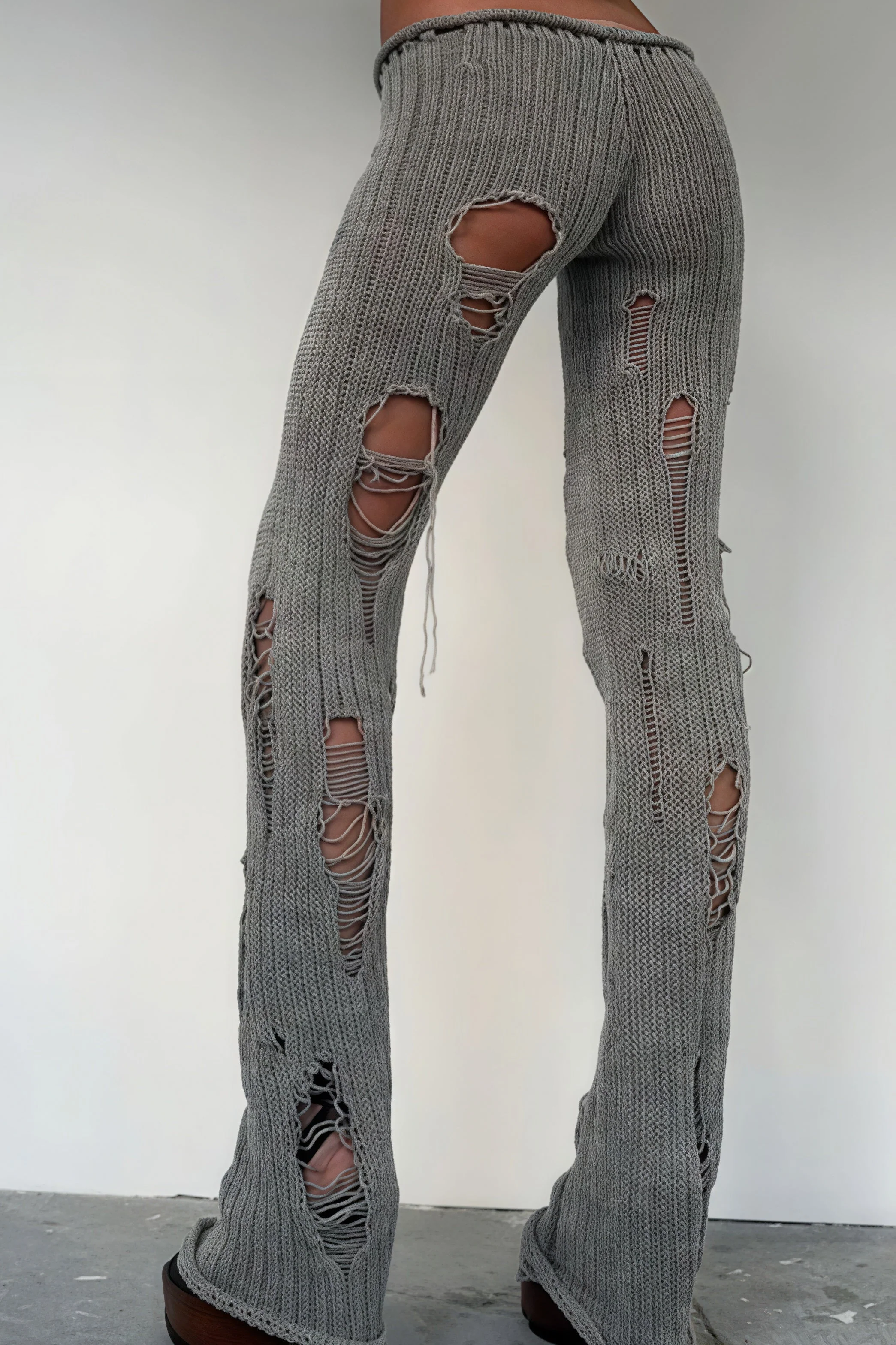 Solid Cutout Distressed Slim Edgy Pants - Image 3