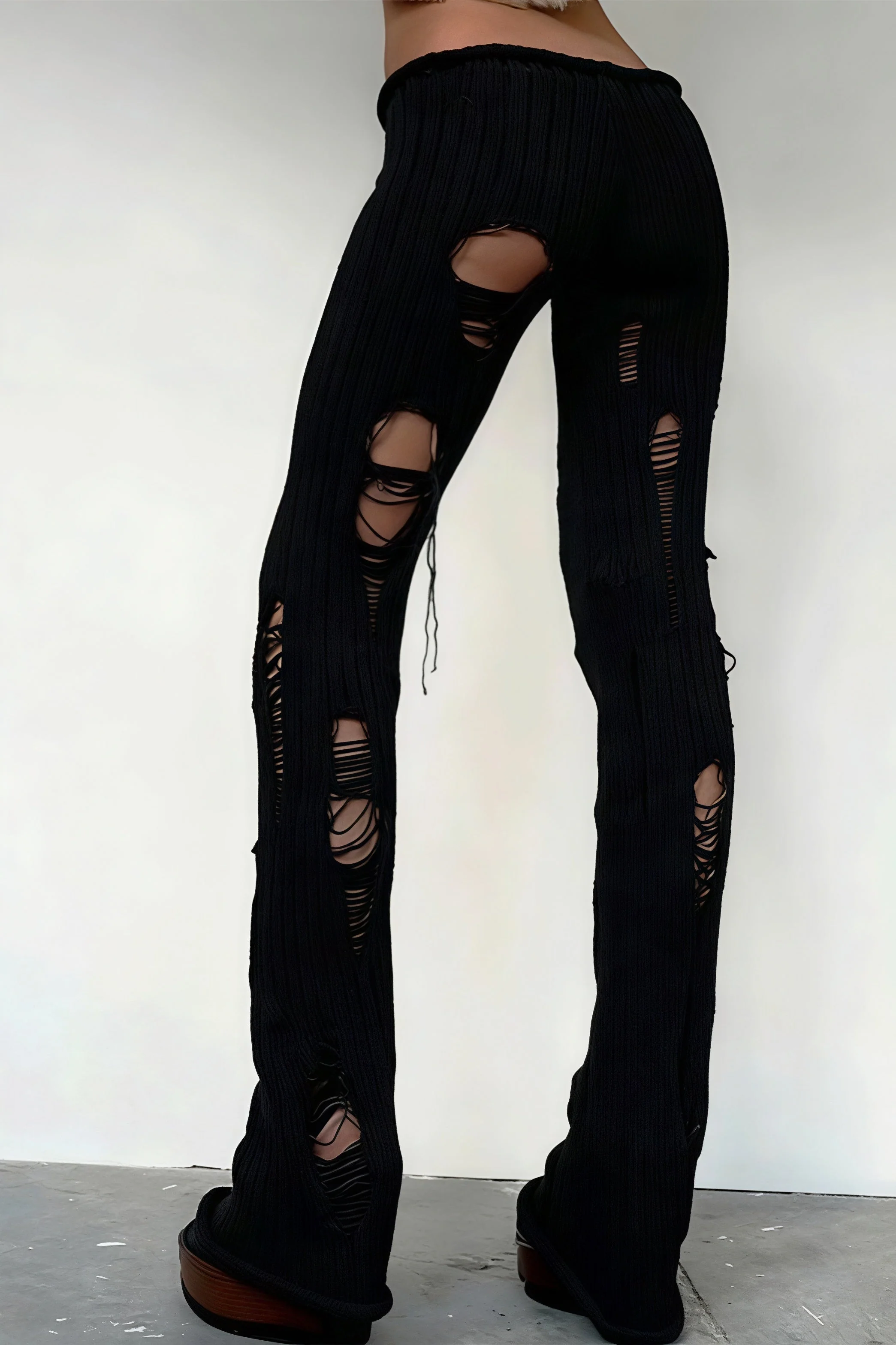 Solid Cutout Distressed Slim Edgy Pants - Image 8