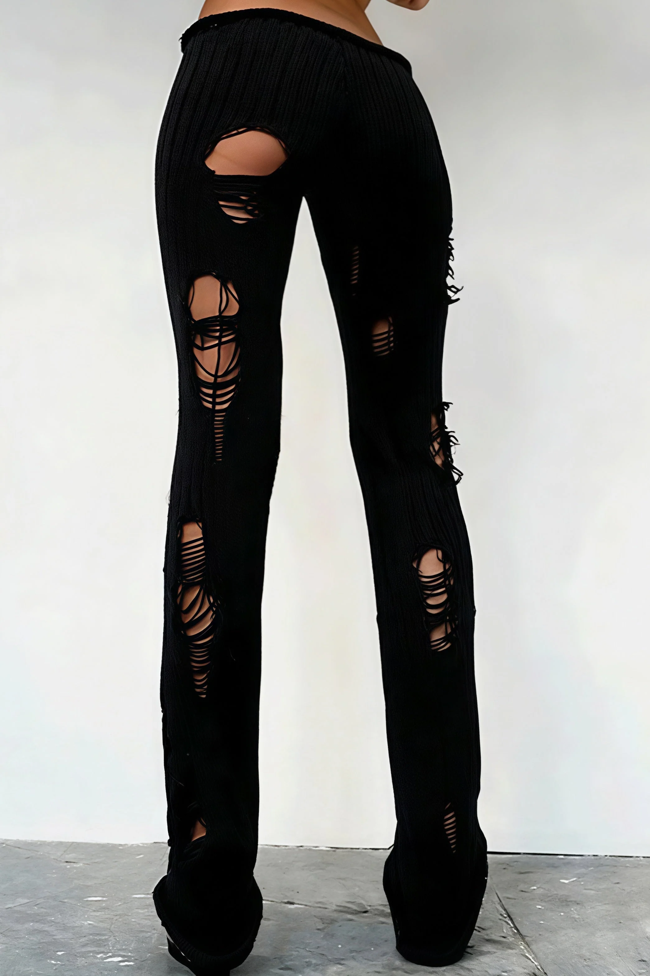 Solid Cutout Distressed Slim Edgy Pants - Image 9