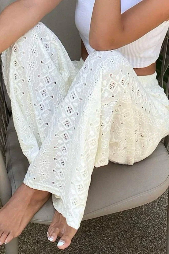 Solid Cutout Embroidered Elastic Waist Pants - Image 2