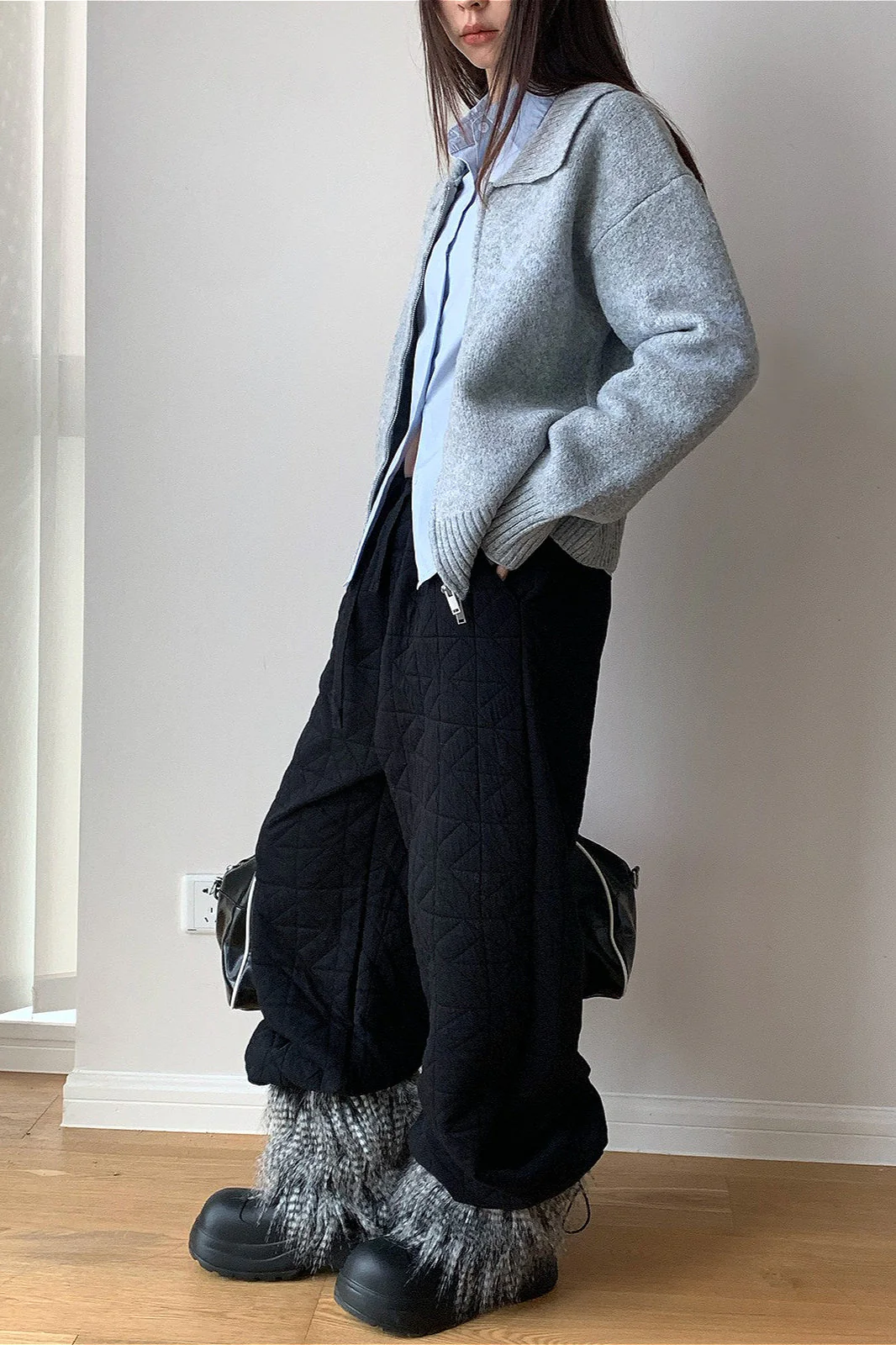 Solid Diamond Quilted Thickened Drawstring Thermal Pants - Image 11