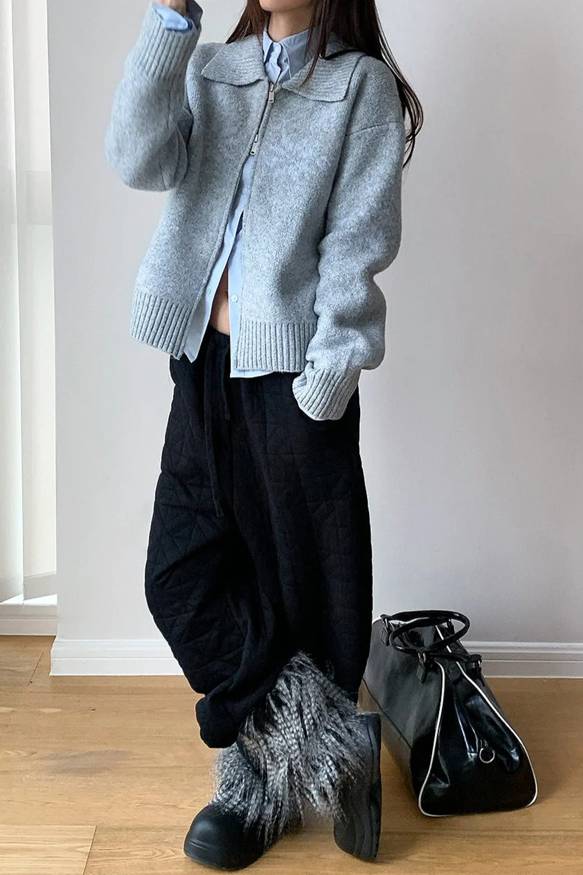 Solid Diamond Quilted Thickened Drawstring Thermal Pants - Image 12