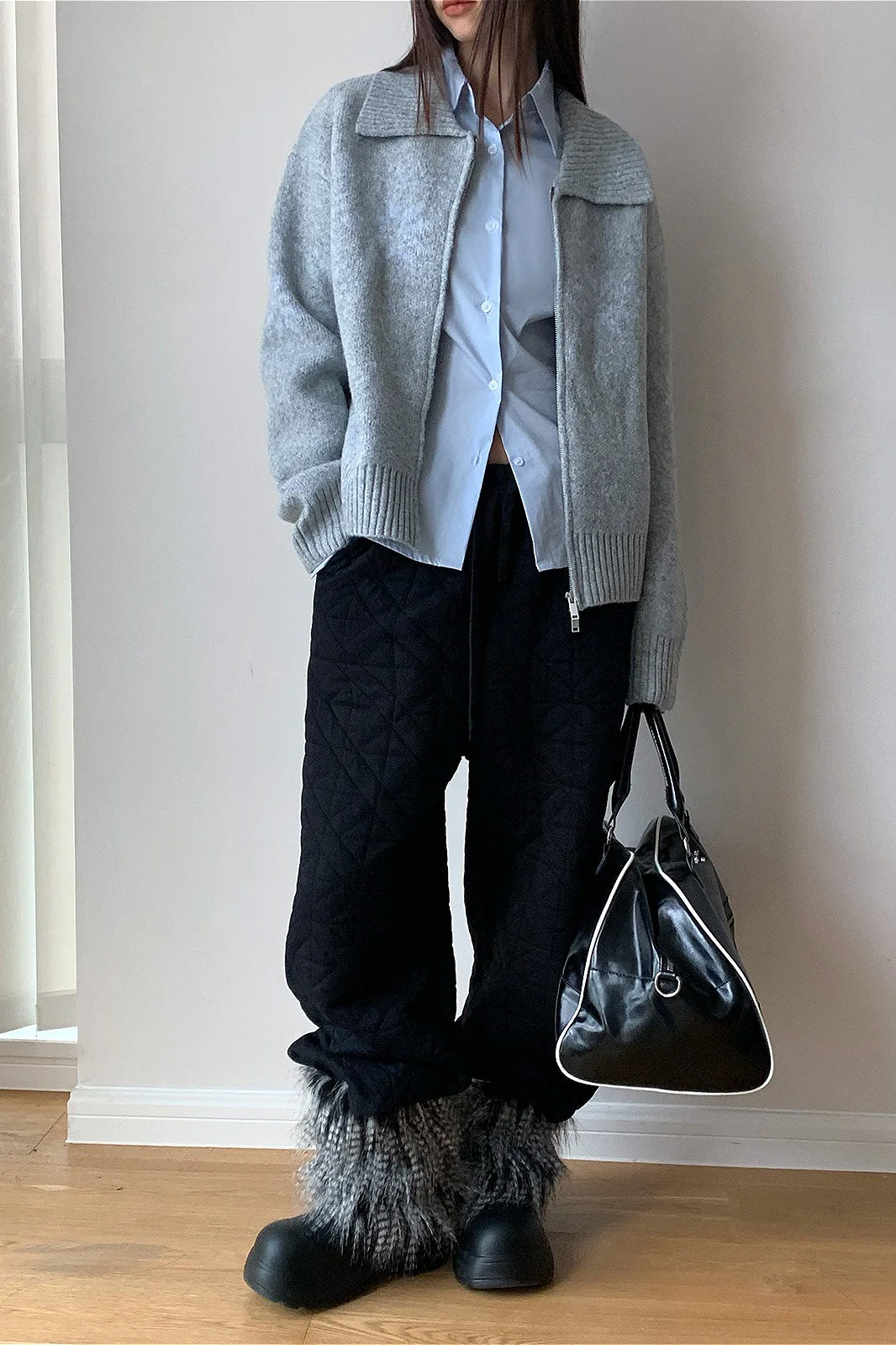Solid Diamond Quilted Thickened Drawstring Thermal Pants - Image 9