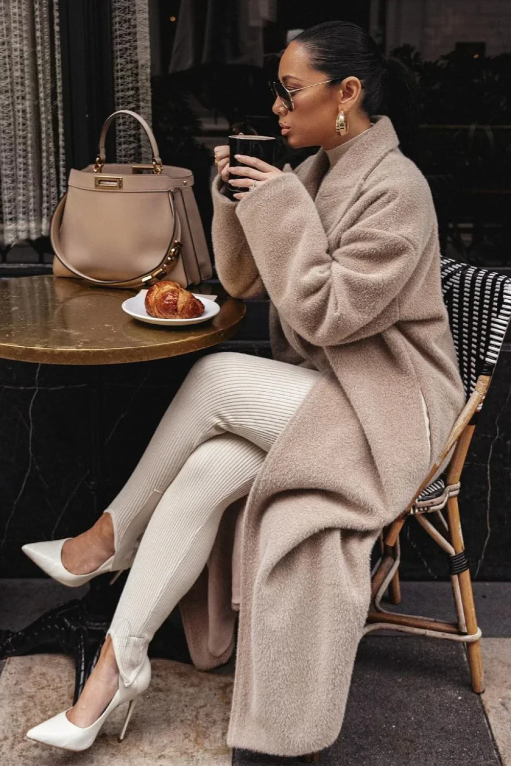Solid Elegant Minimalist Warm Notched Collar Teddy Overcoat - Image 3