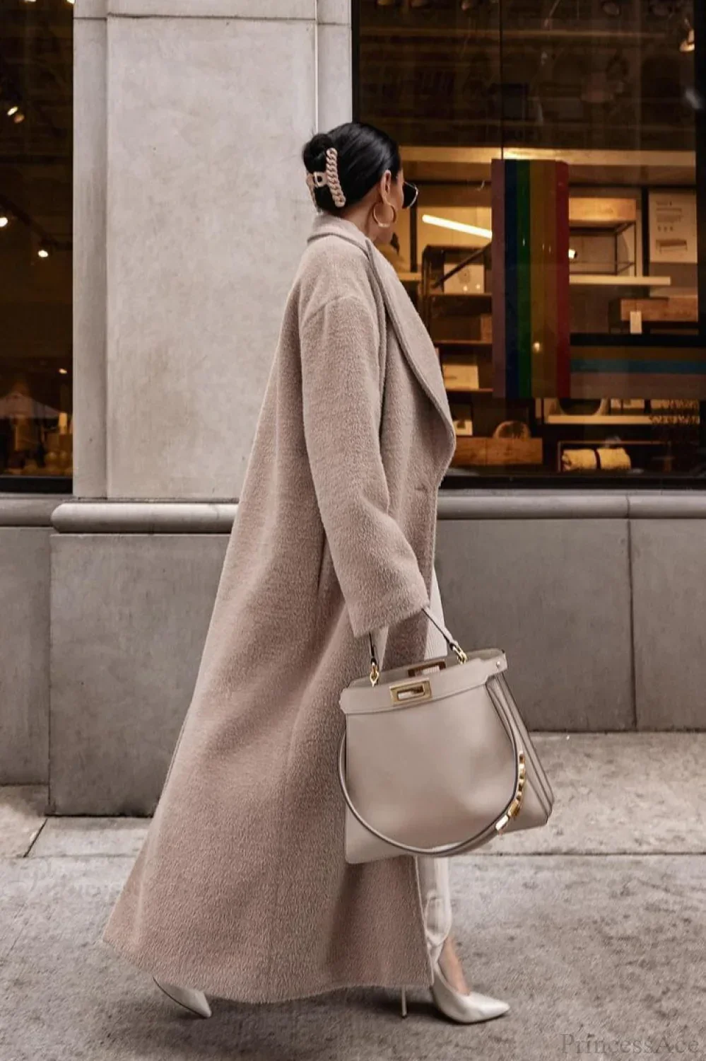 Solid Elegant Minimalist Warm Notched Collar Teddy Overcoat - Image 5