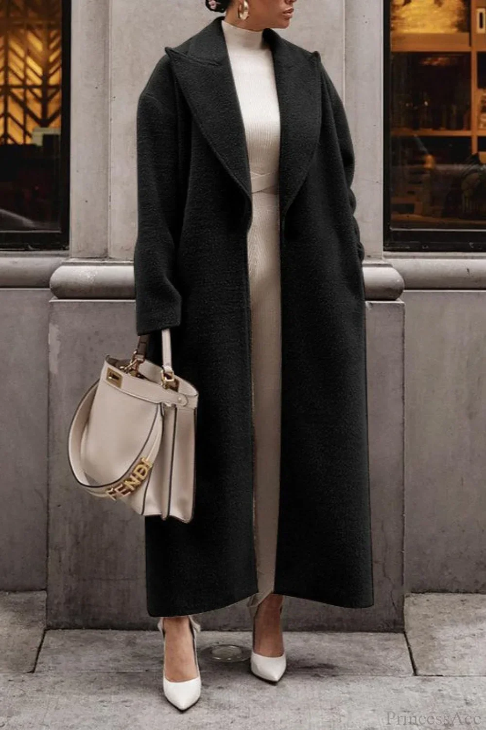 Solid Elegant Minimalist Warm Notched Collar Teddy Overcoat - Image 6