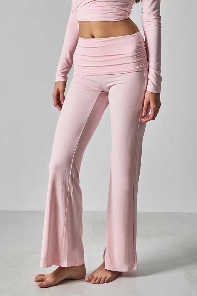 Solid Fitted Foldover Soft Pants