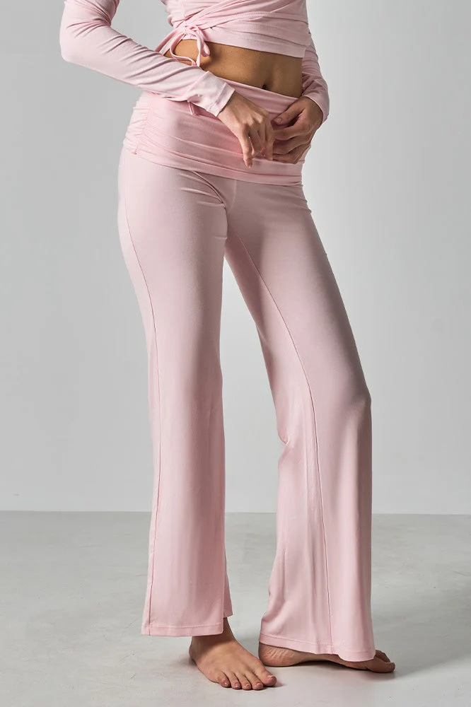 Solid Fitted Foldover Soft Pants - Image 2