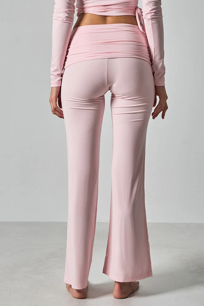 Solid Fitted Foldover Soft Pants - Image 4