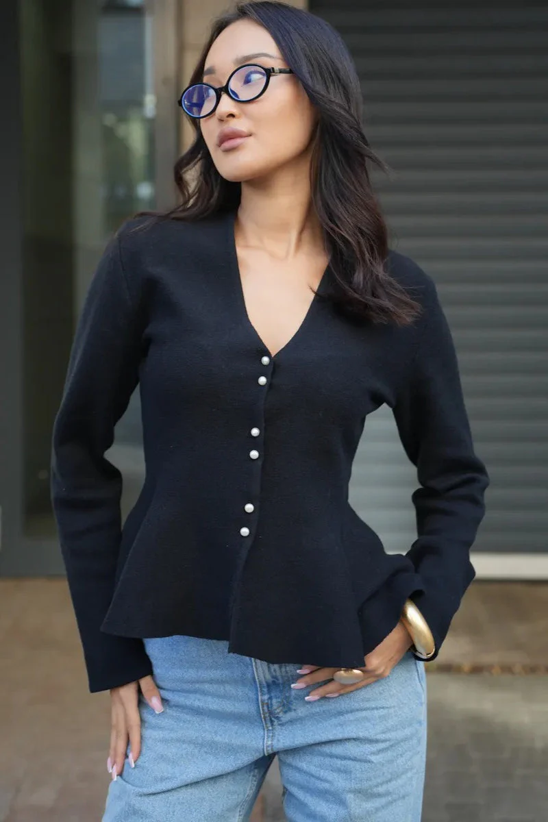 Solid Fitted Ruffled Hem Long Sleeve Knit Cardigan - Image 8