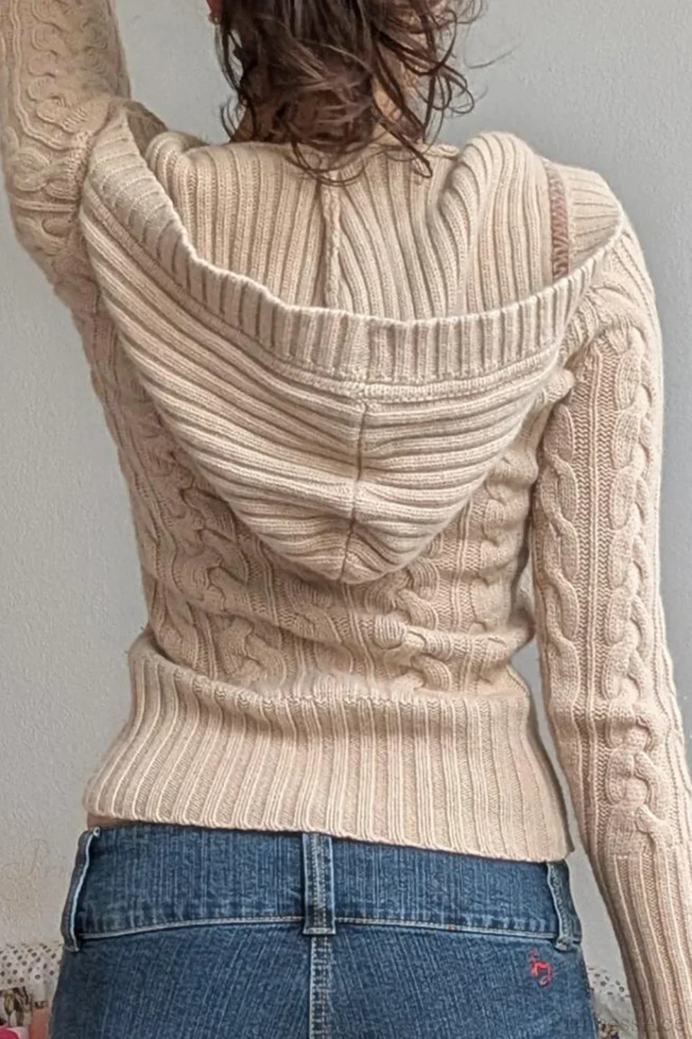 Solid Hooded Button Cropped Slim Sweater - Image 4