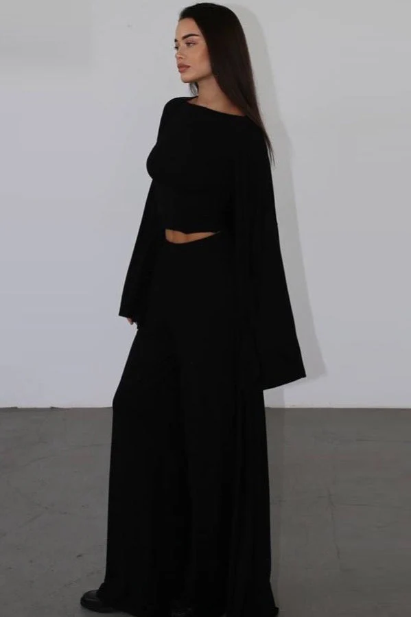 Solid Knit Flowly Long Sleeve Robe Three Piece Set - Image 14