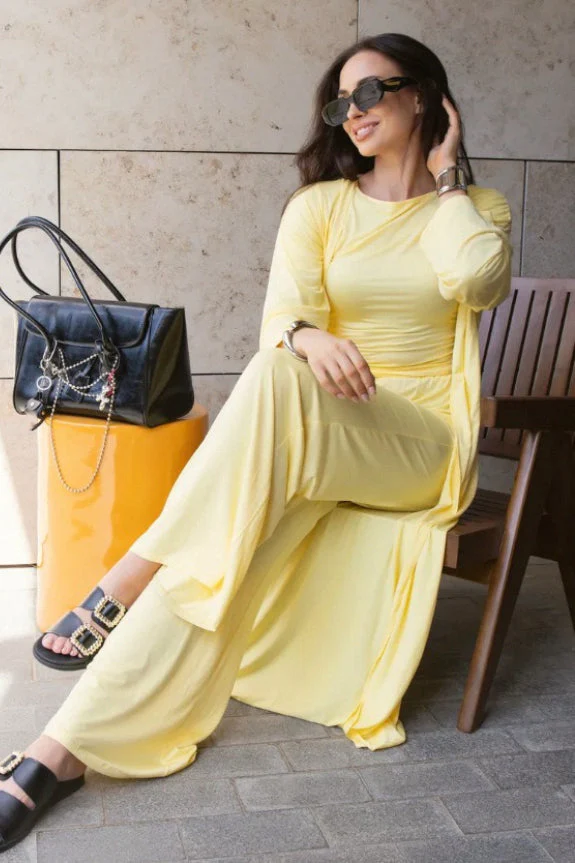 Solid Knit Flowly Long Sleeve Robe Three Piece Set - Image 4
