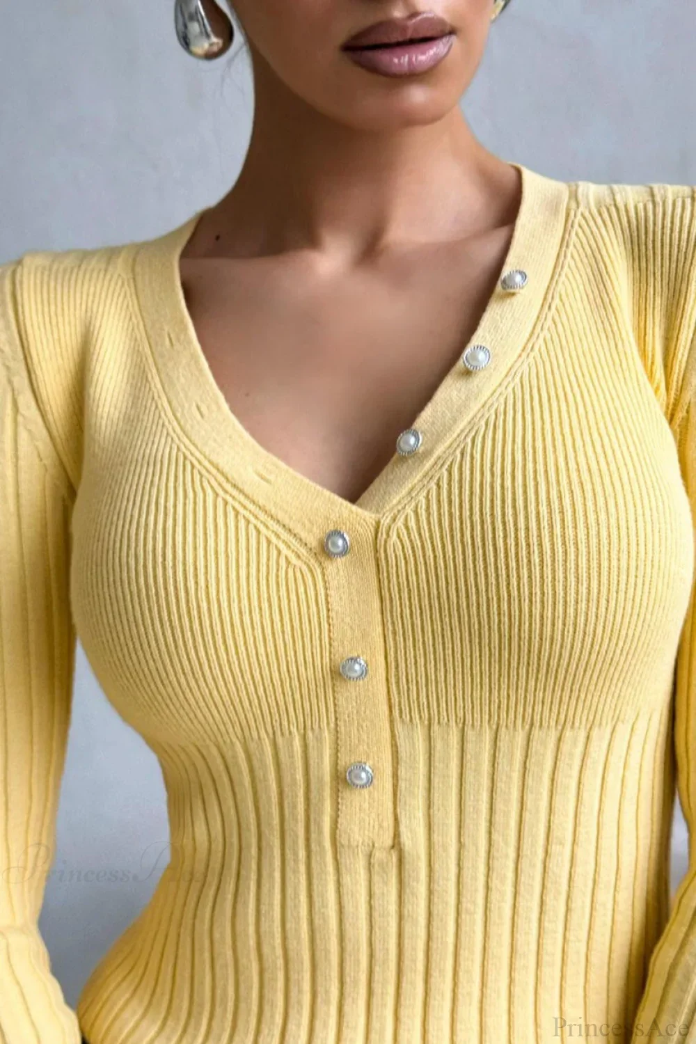 solid Knit Half Placket Slim Long Sleeve Tee - Image 3
