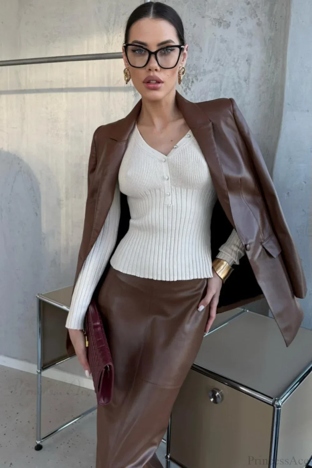 solid Knit Half Placket Slim Long Sleeve Tee - Image 6
