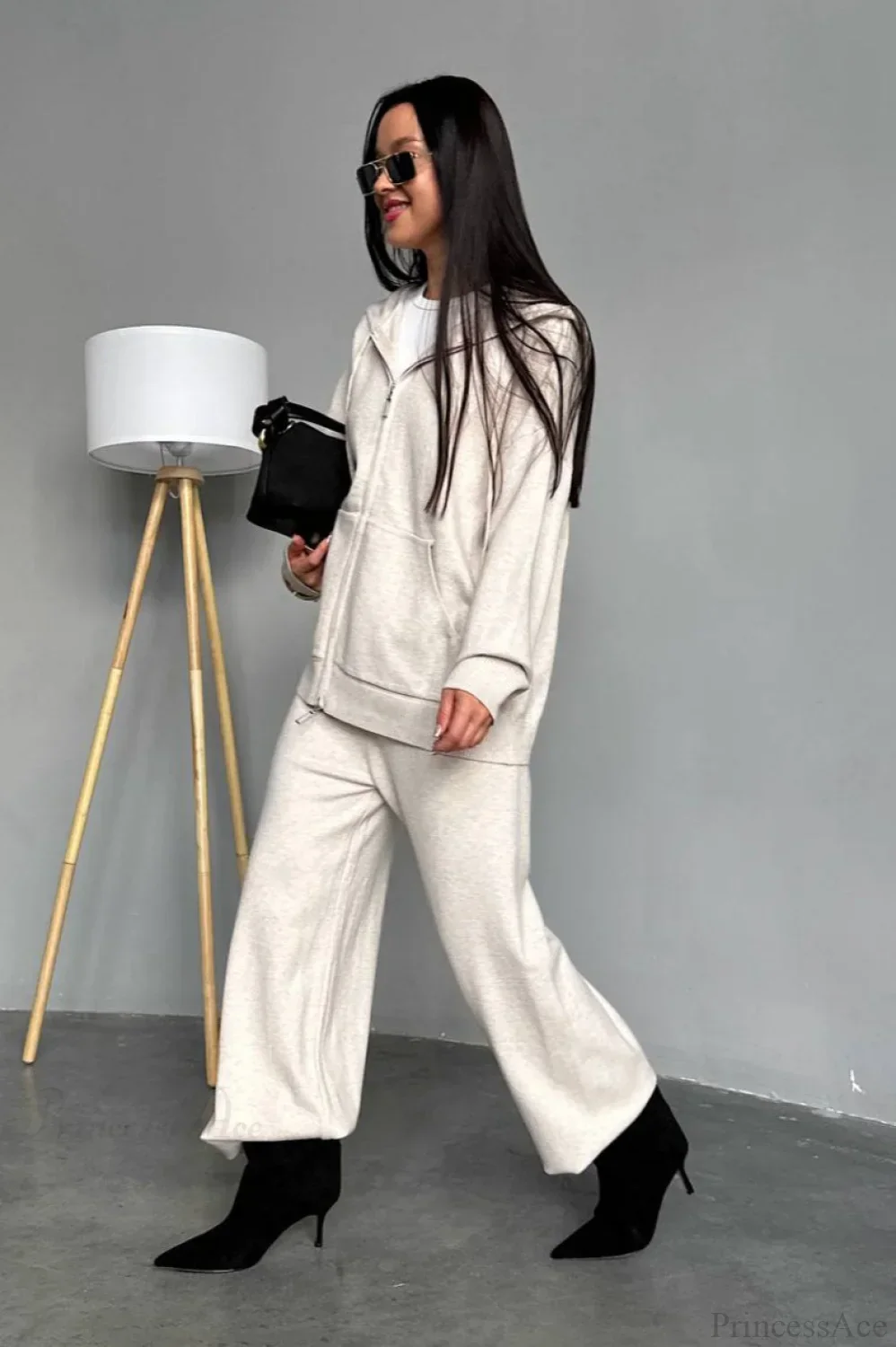 Solid Knit hooded Straight-Leg Two Piece Set - Image 2