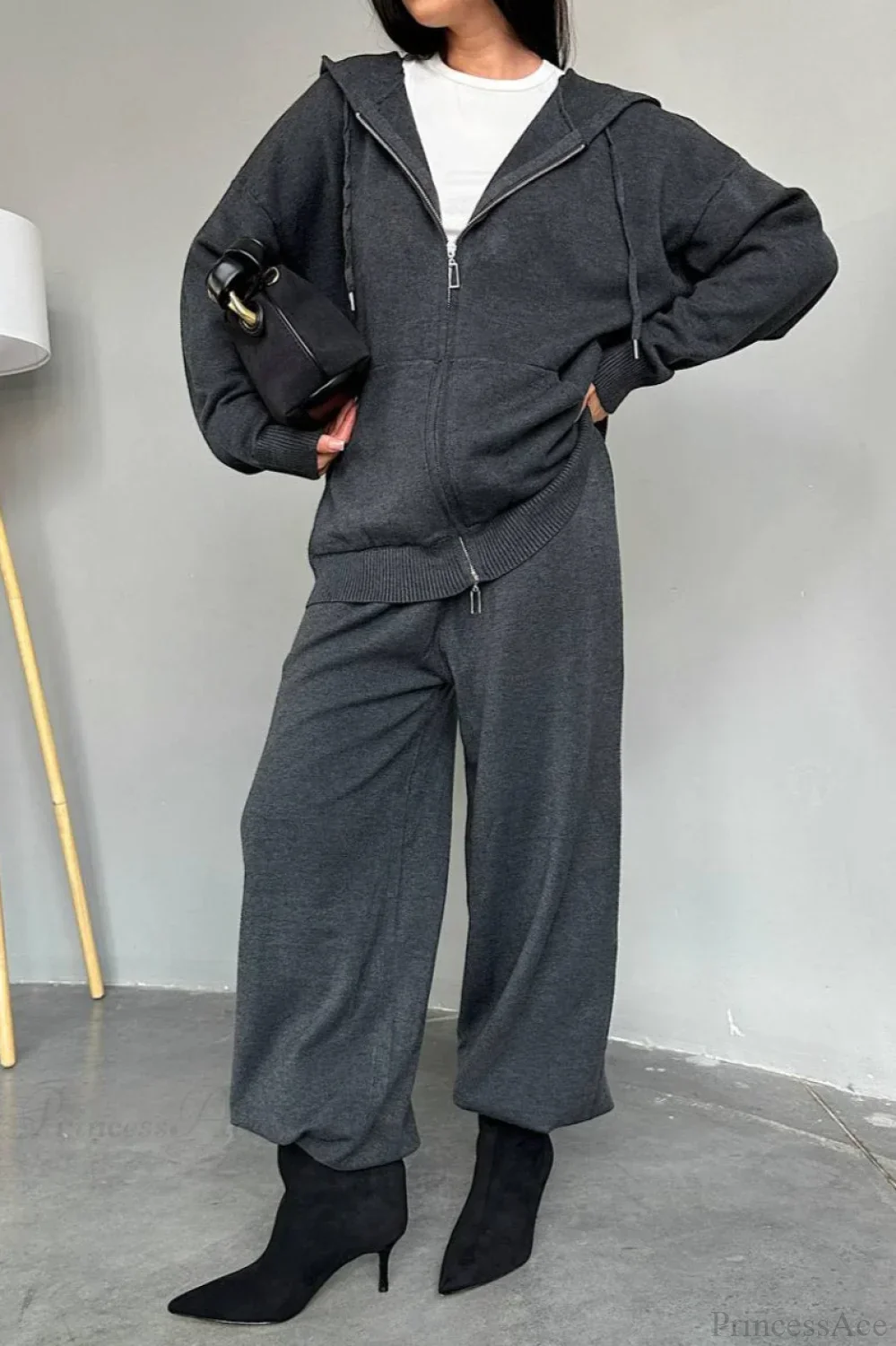 Solid Knit hooded Straight-Leg Two Piece Set - Image 4