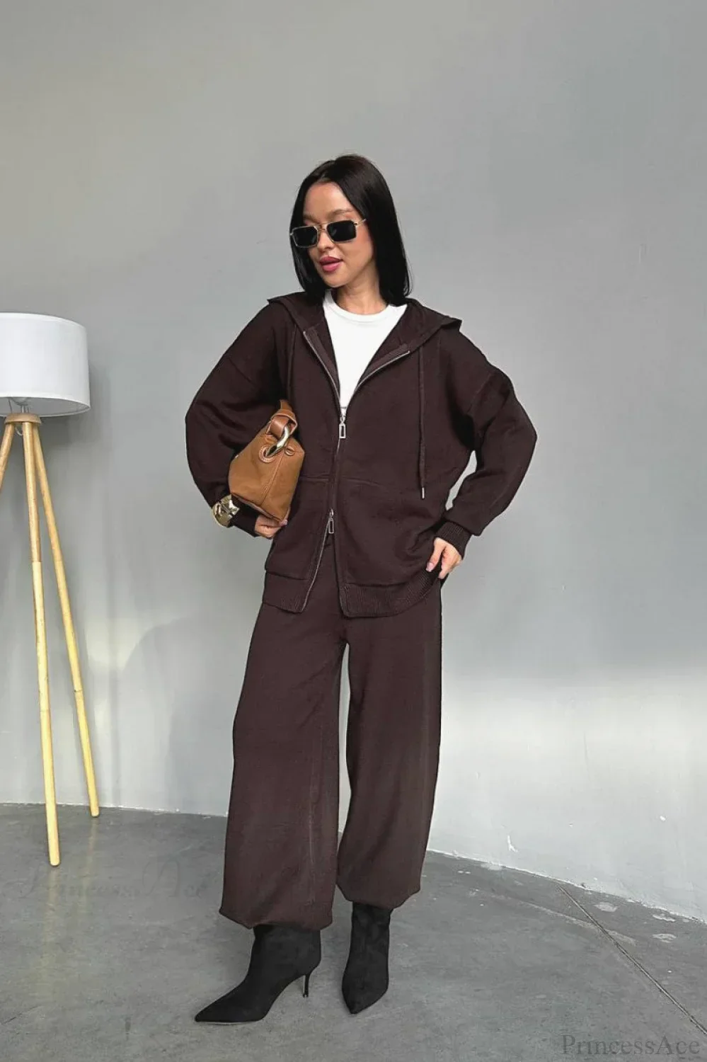 Solid Knit hooded Straight-Leg Two Piece Set - Image 5