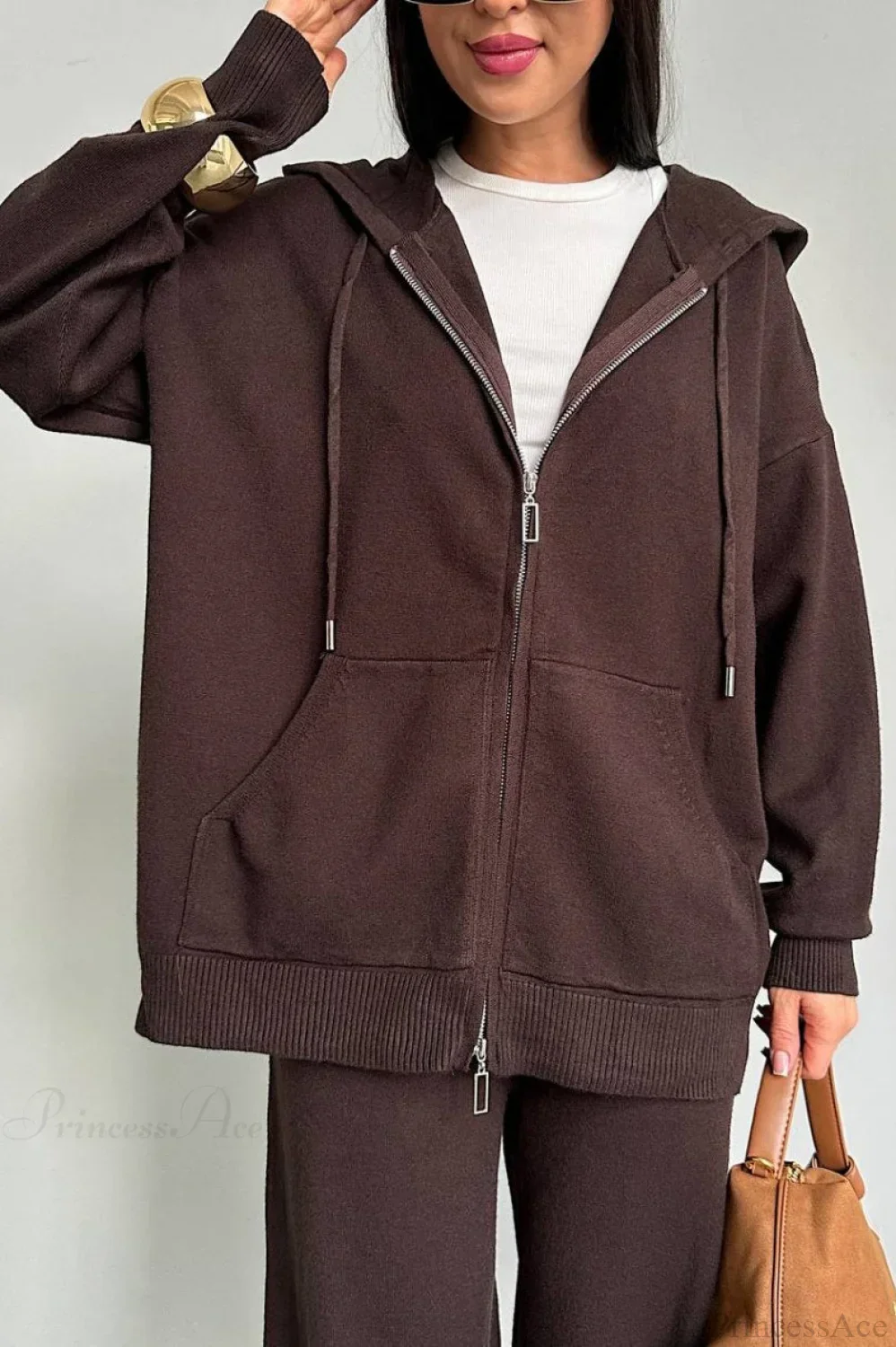 Solid Knit hooded Straight-Leg Two Piece Set - Image 6
