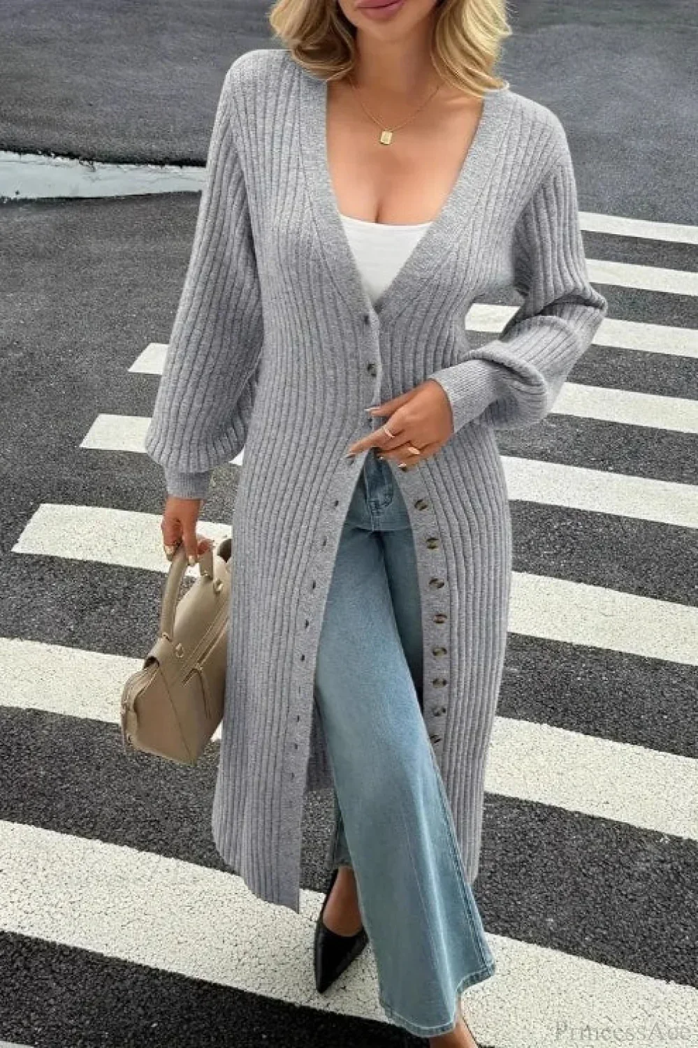 Solid Knit Open Front Loose Casual Longline Overcoat - Image 2